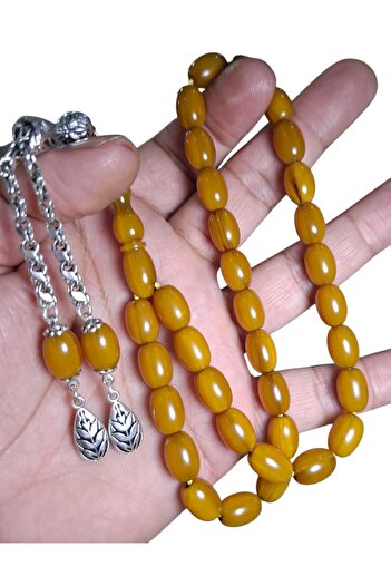 Cekke Tesbih Pressed Amber with Green Dough Stick - 9*12 mm Daily Rosary