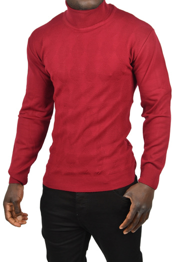 DeepSEA Men's Burgundy Slim Fit Argyle Full Turtleneck Turtleneck Knitwear Turtleneck Sweater 25055