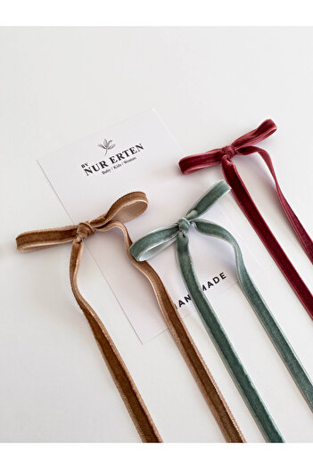 By Nur Erten Women's Velvet Ribbon Bow Buckle 1 cm Set of 3