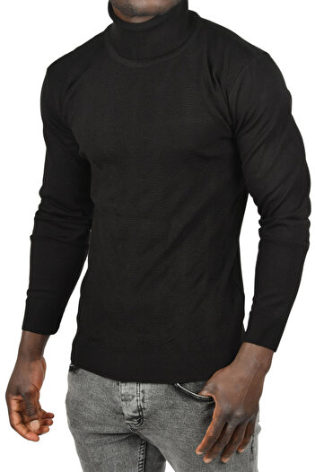 DeepSEA Men's Black Slim Fit Argyle Full Turtleneck Turtleneck Knitwear Turtleneck Sweater 25055