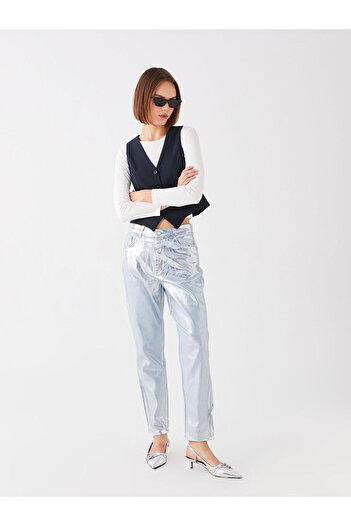 LC Waikiki High Waist Mom Fit Women's Metallic Jean Pants