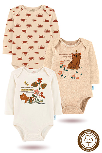 MAHFEL 100% Cotton 3-Piece Organic Printed Snap Fastener Baby Bodysuit