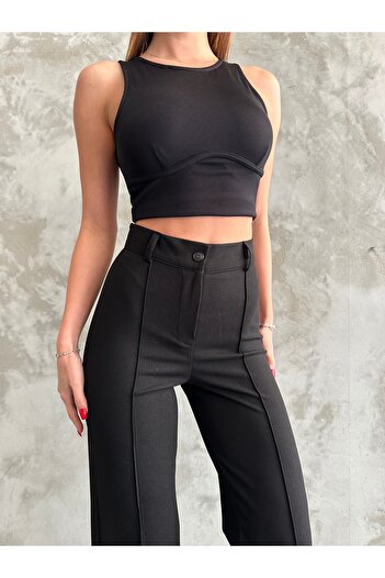 Diviny High Waist Stretchy Scuba Pants with Clam Detail