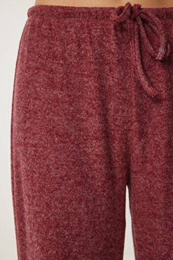 Lovelyİstanbul Yumoş Bol Örme Pantolon BORDO LUB0063