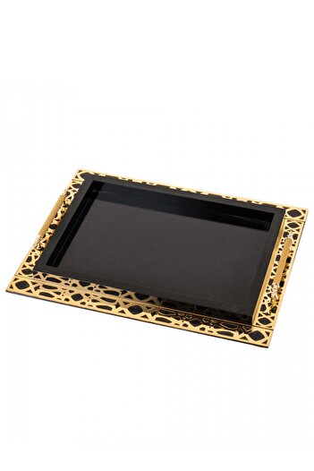 HIC Wooden Serving Tray Black Color With Gold