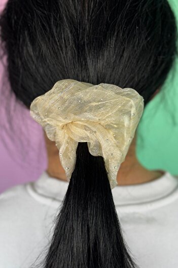 TAKIŞTIR Yellow Color Stoned Organza Bagel Buckle