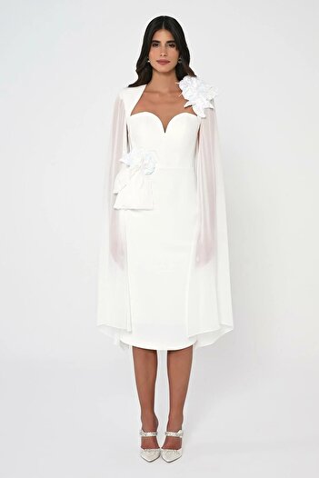 ALFABETA Chiffon Sleeves Midi Evening Dress