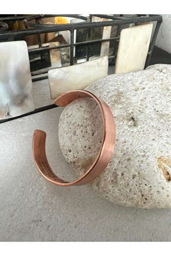 KAVELE Ham Saf Bakır Full Koruma Zırhlı Düz Özel Zeolit Kumlu Bileklik 17 Cm 35-40gr