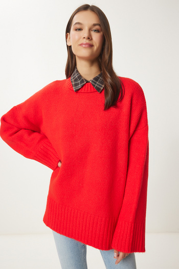 Lovelyİstanbul Oversize Red Knitwear Sweater - Soft Textured Lpf0063