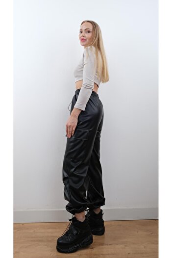 Miapiashop Kargo Deri Pantolon