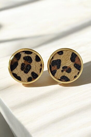 MUTENA Gold Leopard Chic Elegant Women's Earrings Round - Leopard Vintage Model Earrings