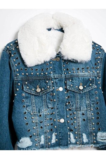 Robin 99204 Jachetă de jeans albastră - Blană în interior