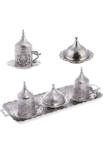 KT HOME Coffee Presentation Set Coffee Cup Set for 2 People Turkish Coffee Cup Nickel