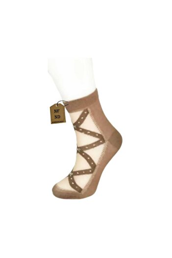 ENEFENDİ Brown Tulle Cotton Elastane Socks - Short Socks, Fragrant, Cross Milk Flexible 36-40