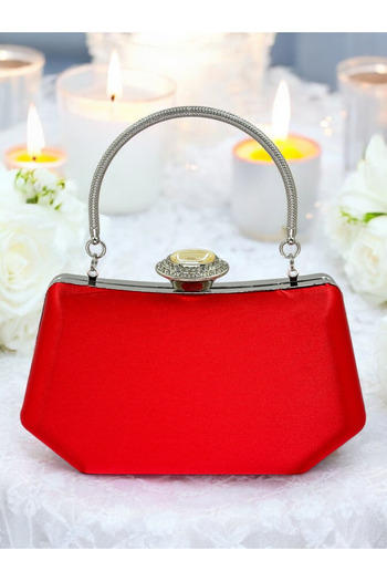 Biçanta Red Color Silver Crystal Stone Elegant Design Metal Handle Evening Dress Bag