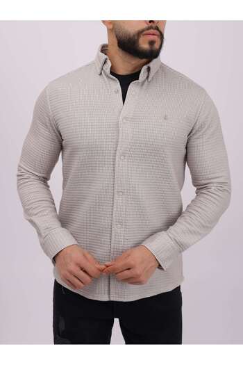 cliento Men's Stone Slim Fit Quilted Fabric Lycra Shirt