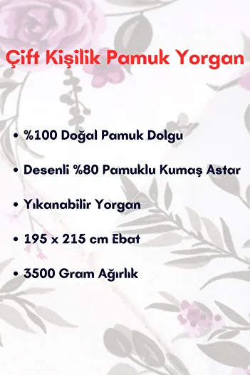 Foçatex 100% Natural Cotton Double Quilt 195 X 215 Size 3500 Grams