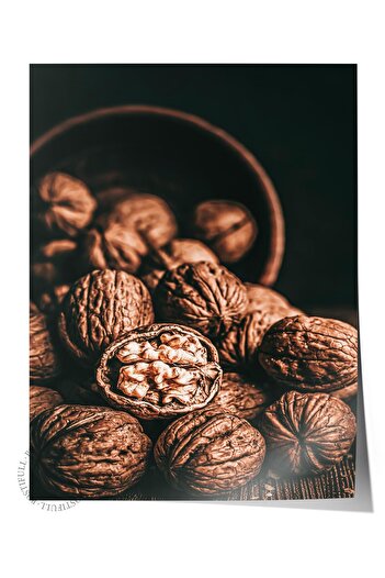 Postifull Rustic Frameless Poster, Scandinavian Brown Table, No:437 Walnuts Photo