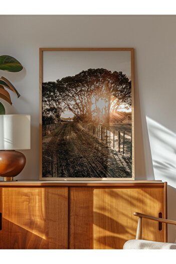 Postifull Rustic Unframed Poster, Nordic Brown Painting, No:210 Sunset and Trees Photo