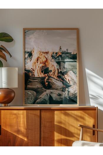 Postifull Rustic Unframed Poster, Scandinavian Brown Painting, No:426 Campfire Photo