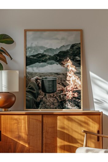 Postifull Rustic Unframed Poster, Scandinavian Brown Painting, No:193 Coffee and Mountain Landscape Photo, Vertical