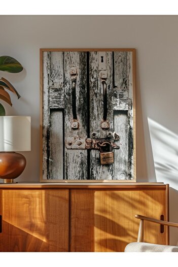 Postifull Rustic Frameless Poster, Scandinavian Brown Table, NO:178 Rusty Lock Photo, Vertical