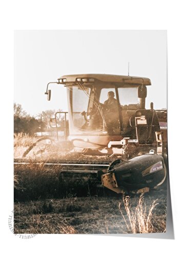 Postifull Rustic Unframed Poster, Scandinavian Brown Painting, No:173 Tractor and Field Photo, Vertical
