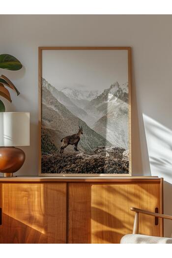 Postifull Rustic Unframed Poster, Scandinavian Brown Painting, No:171 Mountain and Goat Photo, Vertical