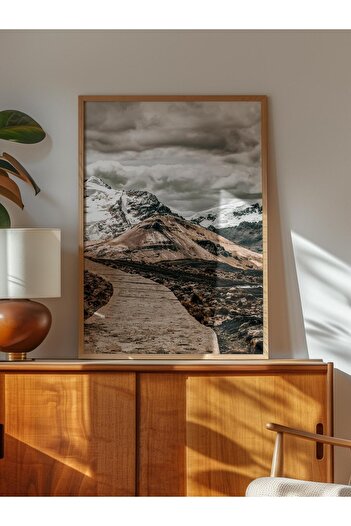 Postifull Rustic Unframed Poster, Scandinavian Brown Painting, No:200 Snowy Mountain Landscape Photo, Vertical