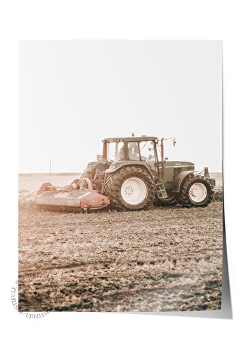 Postifull Rustic Unframed Poster, Scandinavian Brown Painting, No:201 Tractor Photo, Vertical