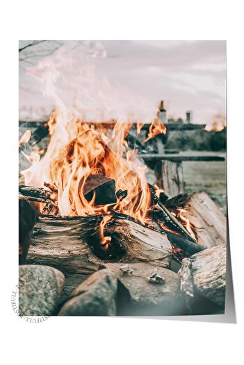 Postifull Rustic Unframed Poster, Scandinavian Brown Painting, No:426 Campfire Photo