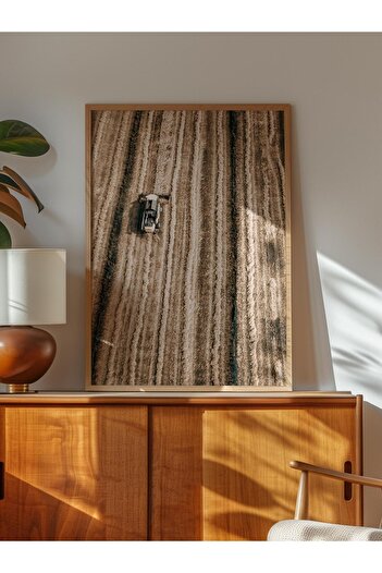 Postifull Rustic Unframed Poster, Scandinavian Brown Painting, No:175 Field and Tractor Photo, Vertical