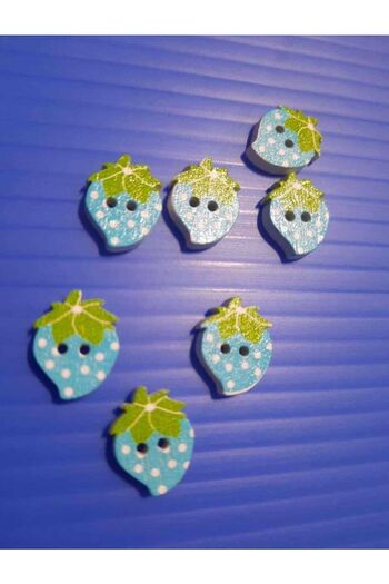 İMREN AKSESUAR 1.5 cm Strawberry Figured Blue Wooden Button - 8 Pieces 1 Pack