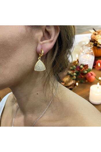 Store Zircon Stone Triangle Model Gold Color Sparkling Earrings