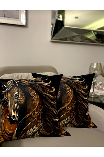 Ardizayn Horse, Horse Pattern Velvet Fabric 2-Piece Throw Pillow Cover - Double-Sided Print