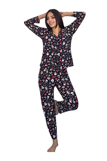 FAMES PİJAMA Winter Licra Buttoned Pjamas Suit