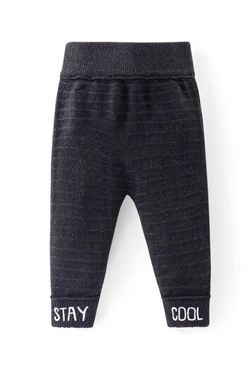 Babyhug Babyhug Full Length Fleece & Woollen Pant with Text Print Solid Colour - Grey