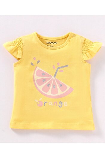 Babyoye Babyoye Cap Sleeves Top & Striped Skirt Lemon Print - Multicolor