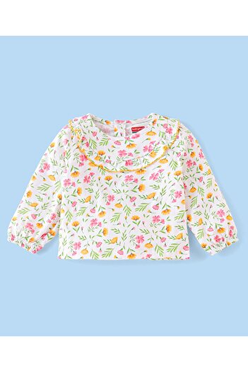 Babyhug Babyhug Single Jersey Full Sleeves Top and Legging Floral Print - White & Yellow