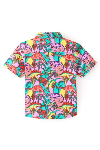 Babyhug Babyhug Cotton Knit Half Sleeves Regular Collar Dino Printed Shirt - Red & Blue