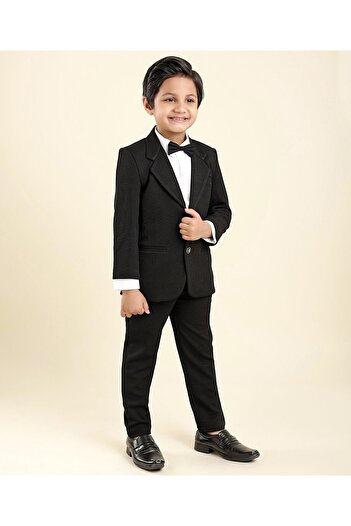 Babyhug Babyhug Full Sleeves Party Suit with Bow Solid - Black