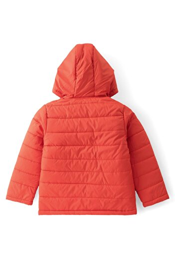 Babyhug Babyhug Woven Full Sleeves Solid Color Padded Hooded Jacket- Orange