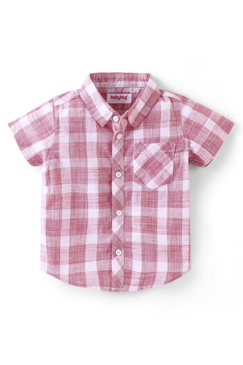 Babyhug Babyhug Cotton Knit Half Sleeves Checks Shirt & Shorts Set  - Red