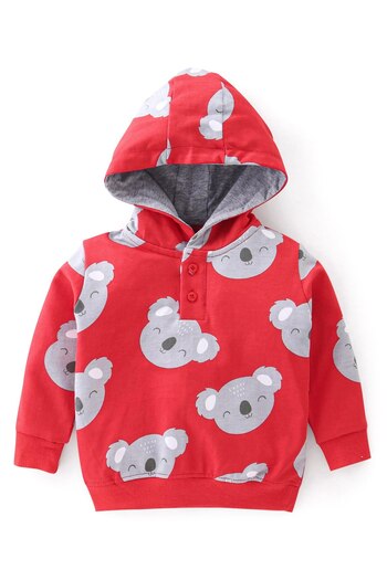 Babyhug Babyhug 100% Cotton Full Sleeves Hooded T-Shirt & Lounge Pants With Koala Print - Red