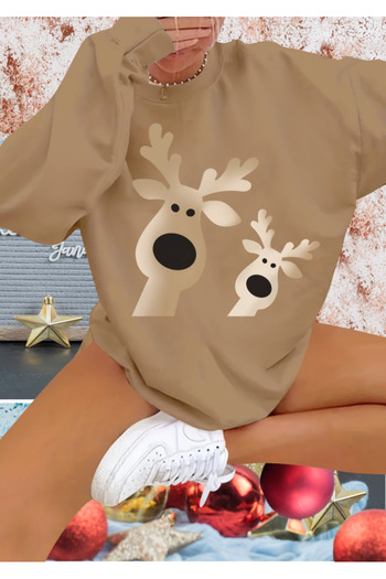 Modayakamoz Edolika Women's Long Sleeve Crew Neck Deer Pattern Viscose Two Thread Blouse