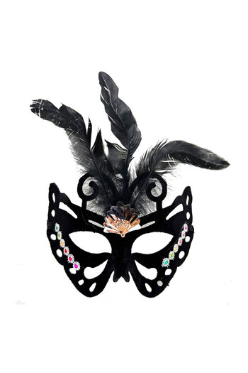 Skygo Black Color Black Suede Coated Feather Butterfly Figure Party Mask 24X18 cm