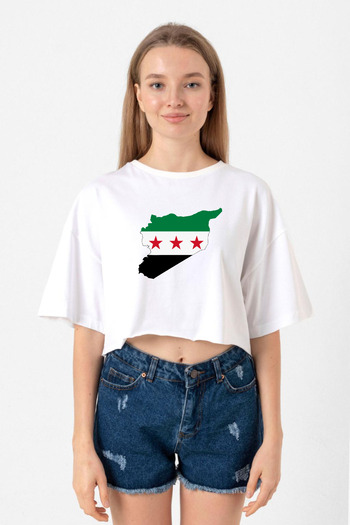 Tshirthane Syria New Flag White Women's Crop Tshirt