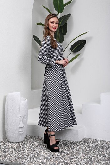 KÜÇÜĞÜM BUTİK Φόρεμα Hijab Black Gingham Flared