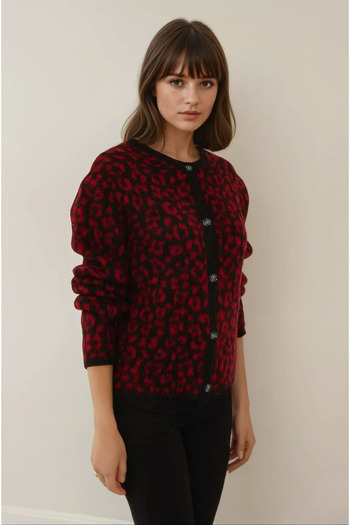 Hiccup Relaxed Fit Leopar Desenli Triko Hırka
