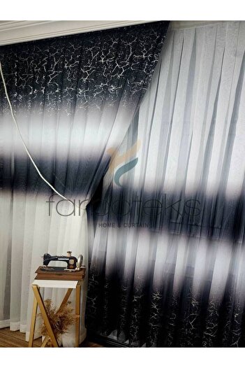farbateks Olympos Grey Silver Anthracite Laced Color New Fashion Right/Left Tooling Tulle Background Curtain